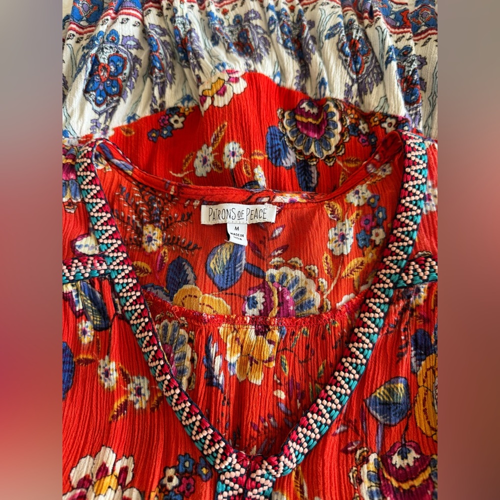 🛍️SALE🛍️ Patrons of Peace BOHO Sleeveless Ruffle Hem Peplum Mixed Floral Top - Picture 4 of 5